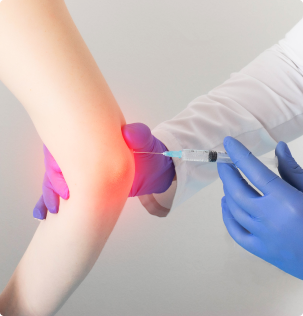 Doctor injecting viscosupplements in the elbow joint